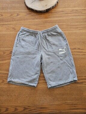 Puma Classics Sweat Shorts Grey Heather Cotton French Terry Mens Medium